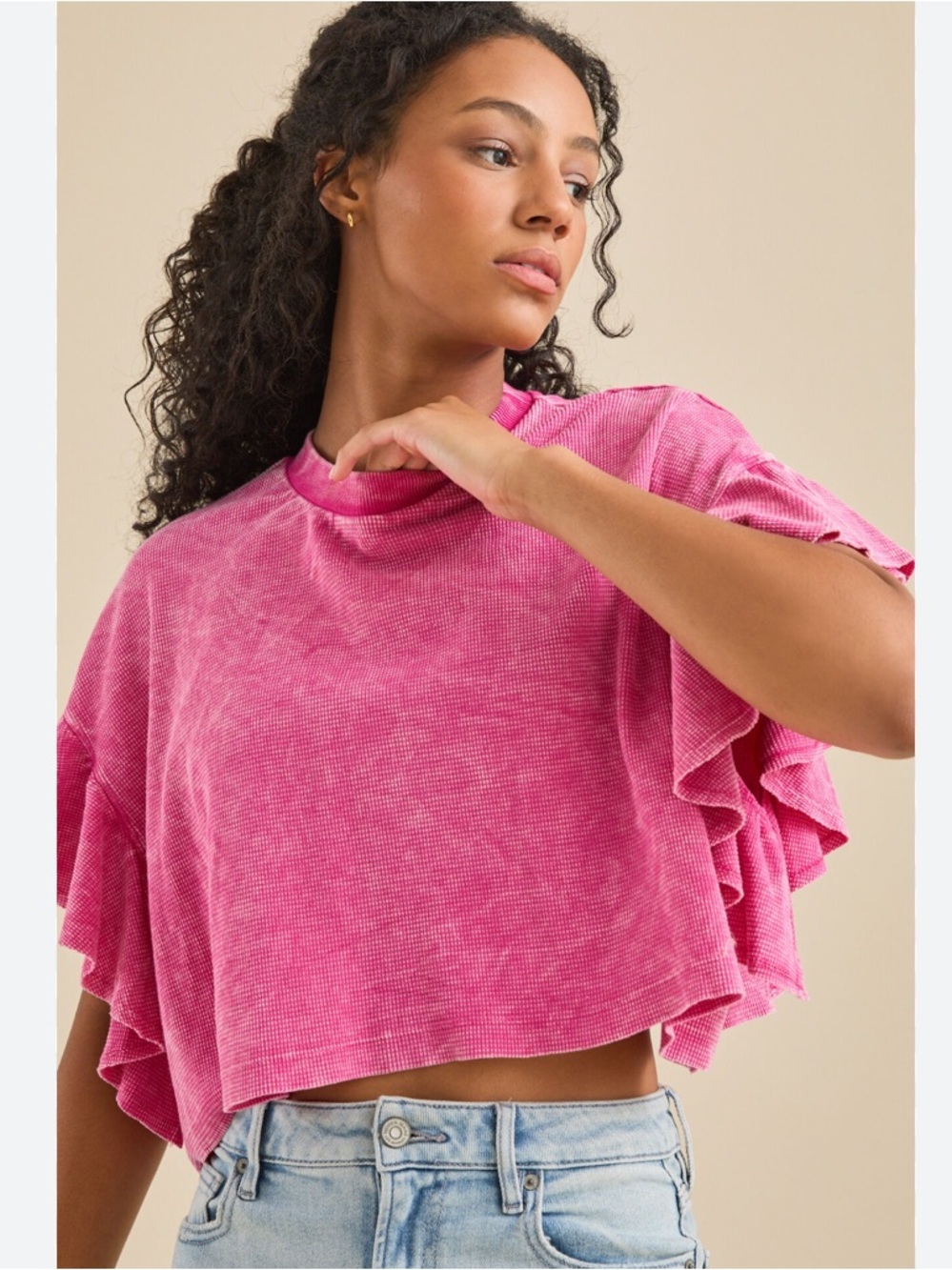 Altar'd State Pink Flutter Sleeve Ribbed Crop Top Size XS
